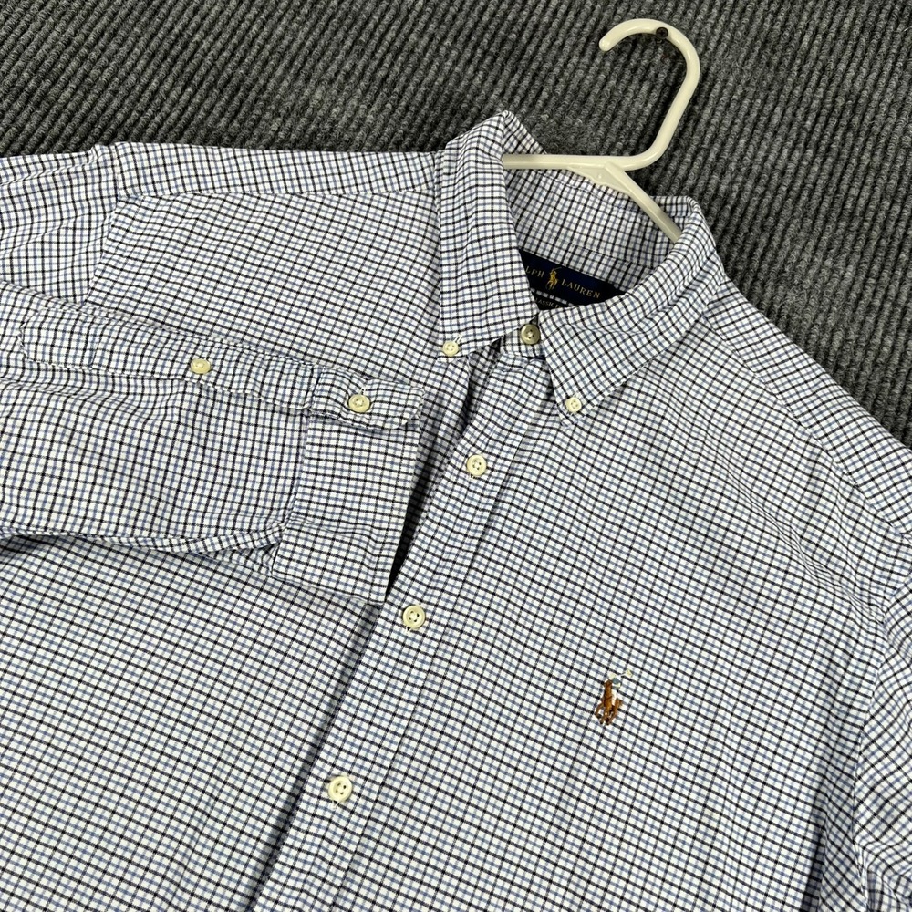 Ralph Lauren Classic Fit Shirt Mens XL‎ Blue White Check Button Down Cotton
